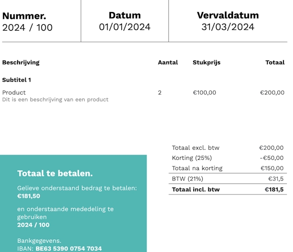 Handelskorting met bedrag
